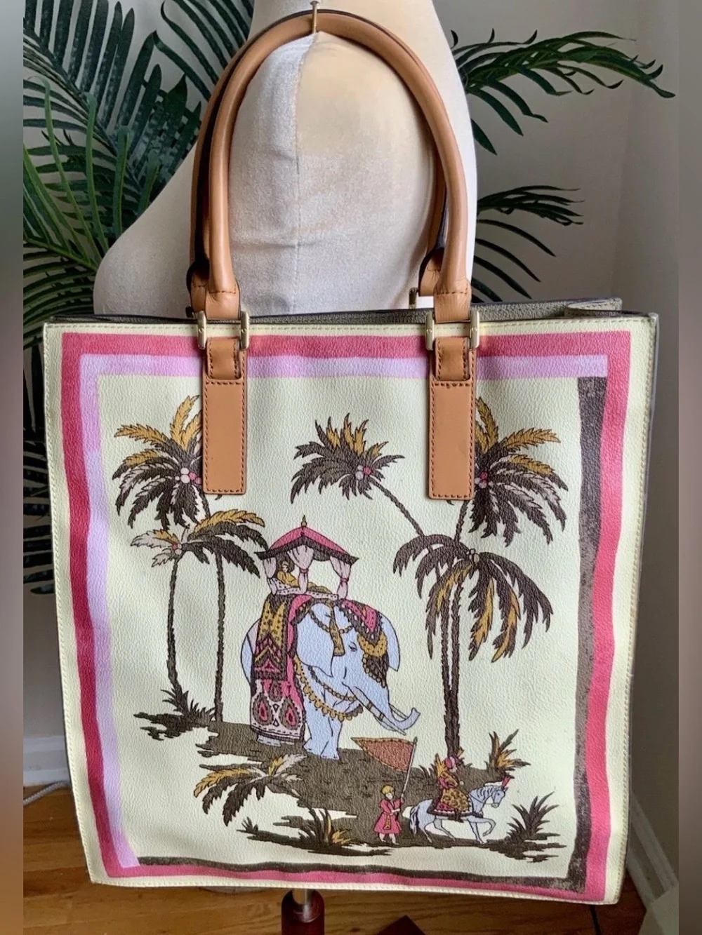 TORY BURCH KERRINGTON TALL ELEPHANT PRINT LARGE TOTE BAG